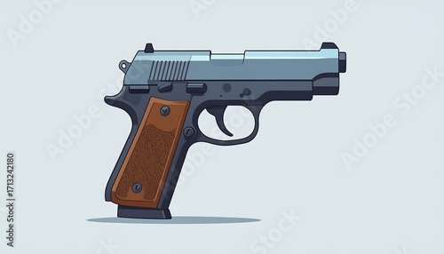 Side view of a handgun.  Detailed illustration