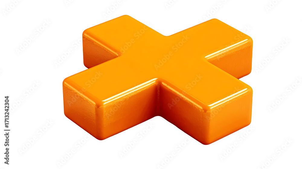 Fototapeta premium Orange 3D plus sign, isolated on a white background
