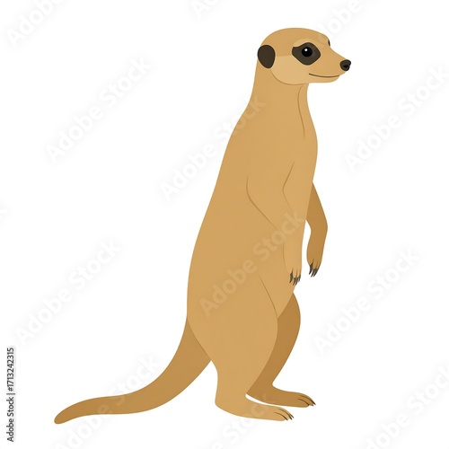 Side view of a meerkat standing tall. A cartoonish representation of the animal, simple in style with muted colors