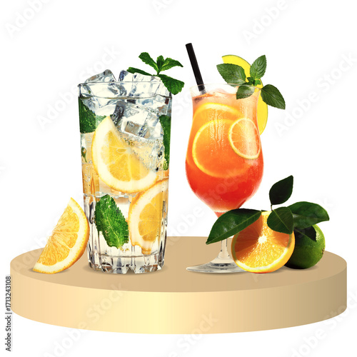 orange juice and fruits