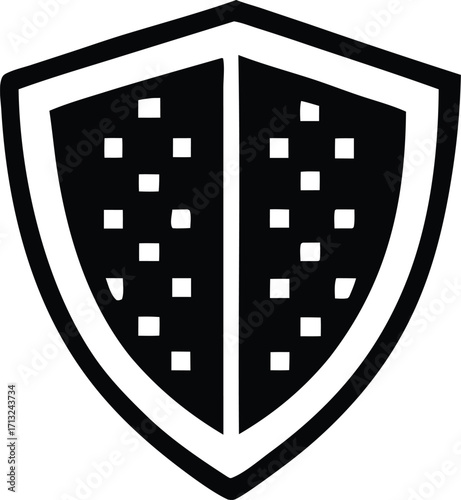 Modern shield emblem with textured panels geometric design symbolic protection security emblem minimalist graphic icon