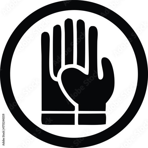 Black gloved hands icon symbol circular warning safety protective gear industrial work labor hands equipment sign