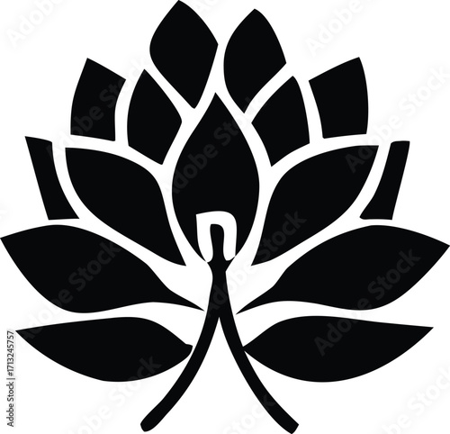 Elegant black lotus flower symbol artistic design abstract floral motif
