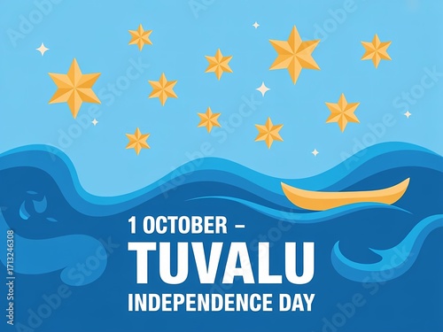 1 October Tuvalu Independence Day with Sea and Stars