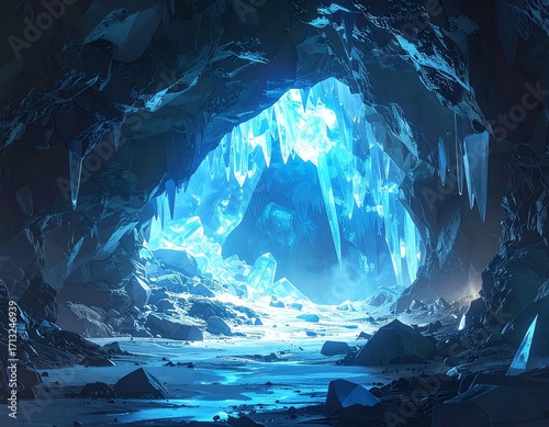 A glowing crystal cave