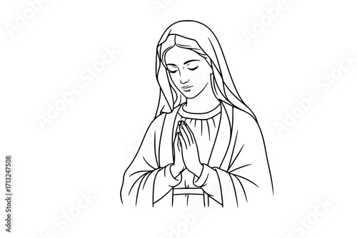 Vector Illustration of the Virgin Mary (Our Lady, Holy Mary, Madonna), Mother of Jesus, on a Beige Background — Printable Design Suitable for Logo, Sign, Tattoo, Laser Cutting, and Sticker Use