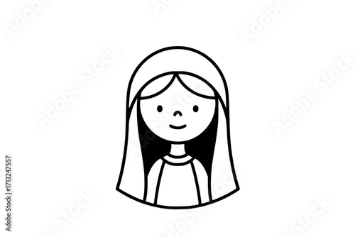 Vector Illustration of Cute Virgin Mary (Our Lady, Holy Mary, Mother of Jesus) — Printable Design Suitable for Logo, Sign, Tattoo, Laser Cutting, Sticker, and Other Print-on-Demand Products
