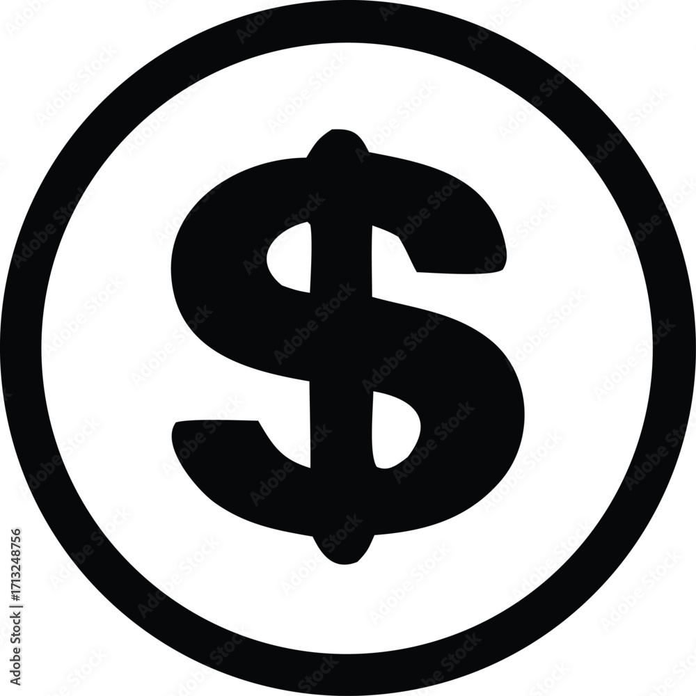 Obraz premium Simple black dollar coin symbol icon for finance business commerce banking and money transactions representing wealth and value