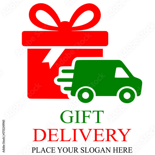 Gift delivery vector logo template. This design use courier and gift box symbol. Suitable for business.