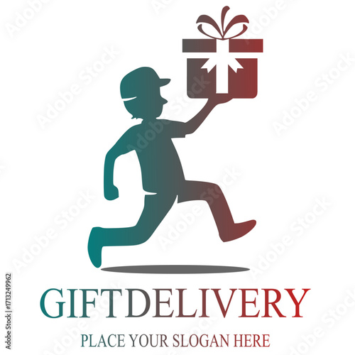 Gift delivery vector logo template. This design use courier and gift box symbol. Suitable for business.