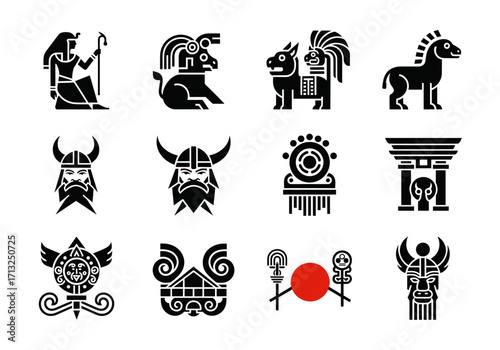 Twelve unique cultural icons displayed in a grid pattern with a clean and crisp presentation style