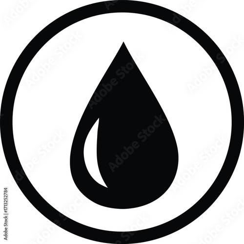 Abstract black water drop icon symbol inside circular ring modern design graphic element for fluid related concepts and services