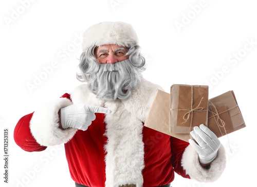 Santa Claus pointing at let...