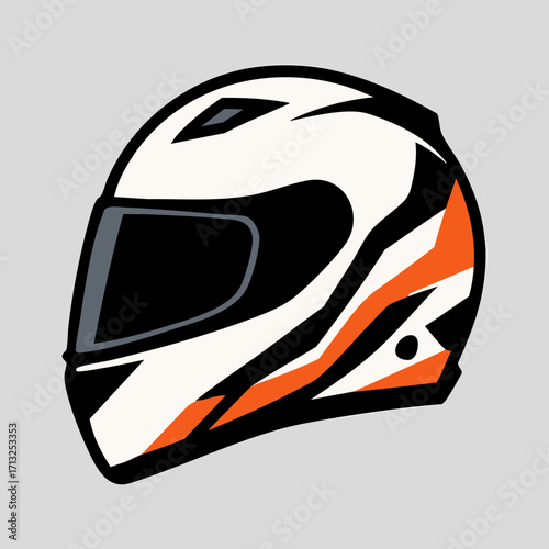 Racing Motorcycle Helmet – White and Orange Vector Illustration