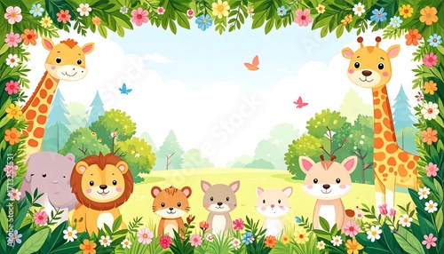 Cute animal cartoon landscape