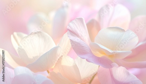 A soft, elegant background of blurry flower petals in a pastel palette.