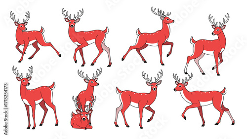 Vibrant Red Deer Collection Dynamic Poses Expressing Grace and Wild Spirit isolated on transparent background