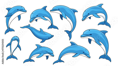 Playful playful dolphins swimming and leaping in ocean water isolated on transparent background
