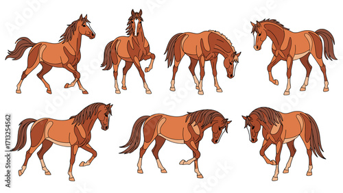 Majestic Chestnut Horses in Dynamic Poses Expressing Freedom Grace and Power Isolated on Transparent Background