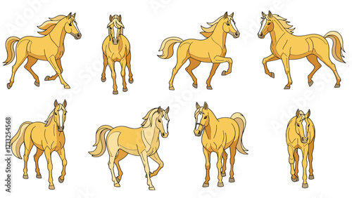 Majestic Golden Horse Poses Expressing Power Grace and Freedom Isolated on Transparent Background