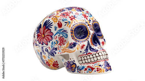 Dia de los Muertos sugar skull, isolated on a white background