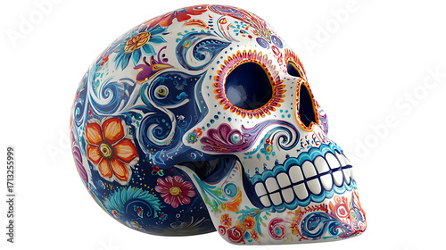 Dia de los Muertos sugar skull, isolated on a white background