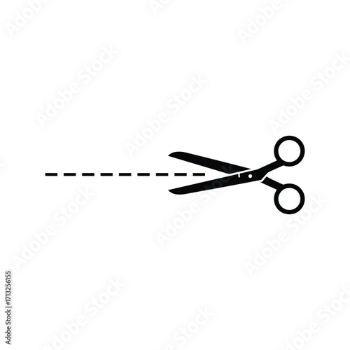 Scissors with line of cut icon set. Sewing, tailor and cutoff symbol. Dotted dash cutting line guide with scissors silhouette icon set.