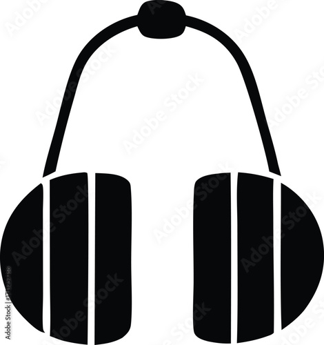 Simple black silhouette of headphones icon representing audio sound music entertainment and listening devices