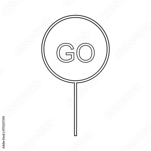 Simple line drawing of a go sign on a stick