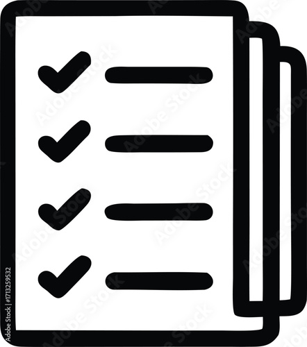 Checklist icon symbol for task completion and to-do list management featuring bold checkmarks and lines representing items