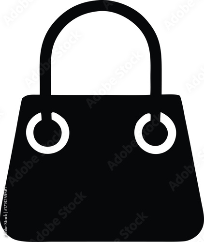 Simple silhouette icon of a black handbag with two handles and ring details for fashion and style concepts