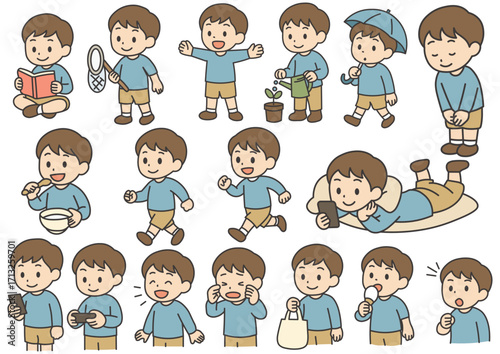 男の子の仕草行動アイコンセット