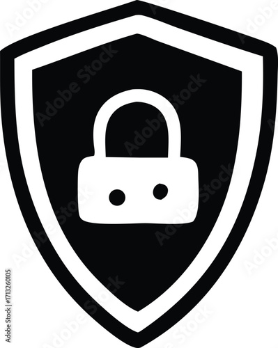 Shield and lock icon representing security and protection symbol for data privacy safety and digital defense concepts