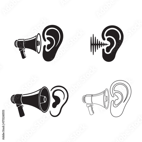 Conceptual Hearing Illustration Showing Loudspeaker and Ear with Sound Waves