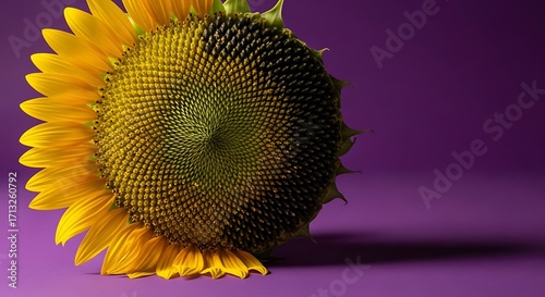 Closeup of a Sunflower on Purple Background.