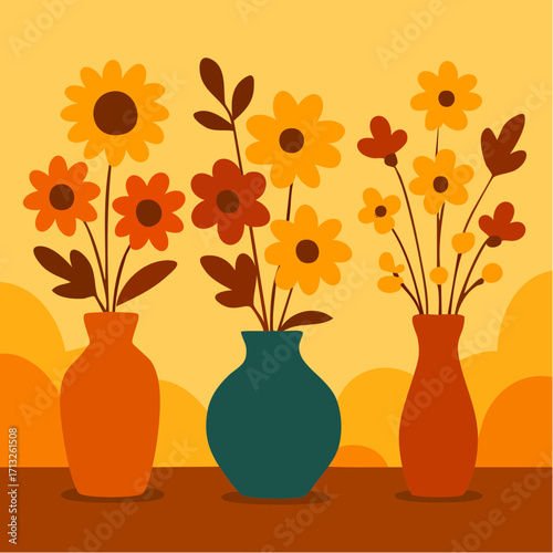 Vector Image:  Fall Flower Arrangements in Colorful Vases 10