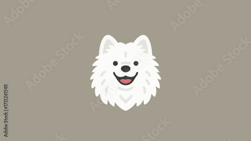 Cheerful white fluffy dog illustration against a neutral background in cartoon style