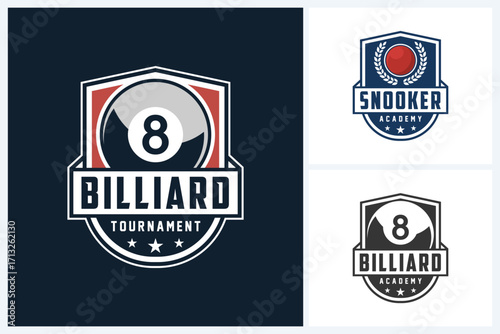 Billiard logo, snooker logo sport design template, snooker team emblem badge, billiard and snooker tournament logo design vector illustration