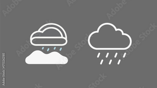 Weather forecast icons featuring clouds and rain showcasing meteorological conditions