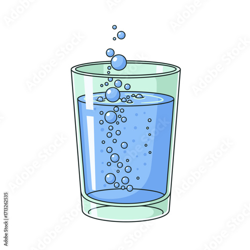 Vibrant Illustration of a Refreshing Glass of Bubbly Water, Perfect for Hydration Concepts