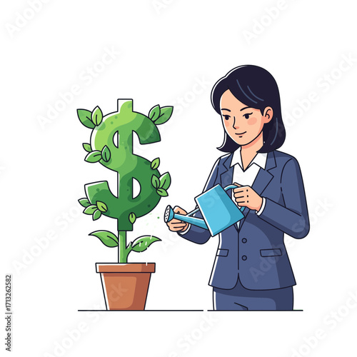 Businesswoman Cultivating Financial Growth Investing in Success