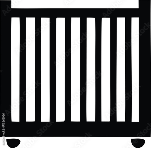 Simple dark crib gate with vertical slats and wheels safety barrier for babies and toddlers