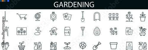 Gardening Icon Set for Tools, Plants, Composting, and Outdoor Lifestyle UI Design