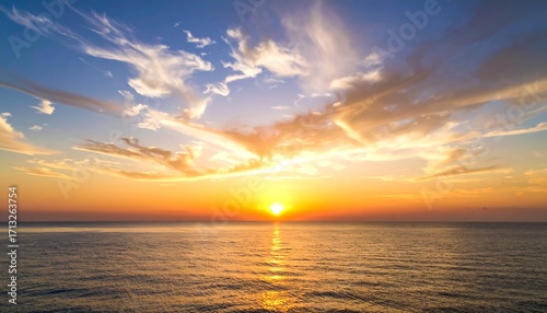 Serene sunset over tranquil ocean