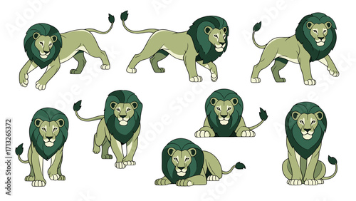Majestic male lions in various poses isolated on transparent background representing strength and courage