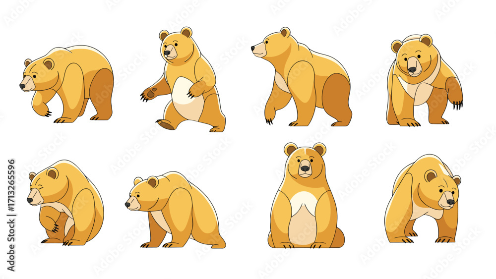 Fototapeta premium Adorable Cartoon Bear Character Pack with Different Poses Isolated on Transparent Background