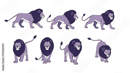 Majestic Lion Character Sprite Sheet Animated for Game Development Isolated on Transparent Background