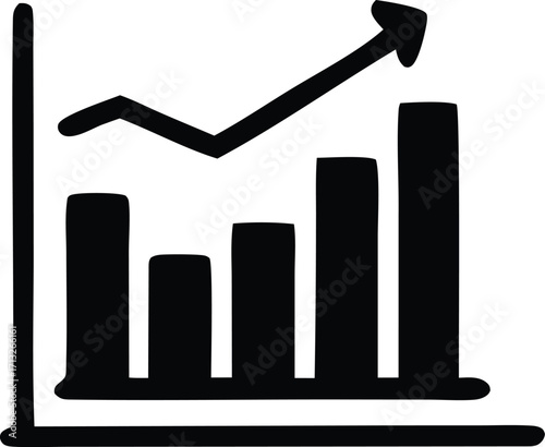 Simple hand-drawn bar chart with upward trending arrow graph symbolizing growth and positive financial performance analysis