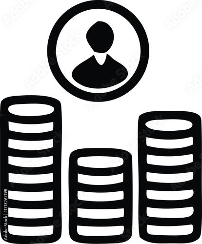 Abstract icon representing personal finance management and wealth building through stacked coins and user symbol