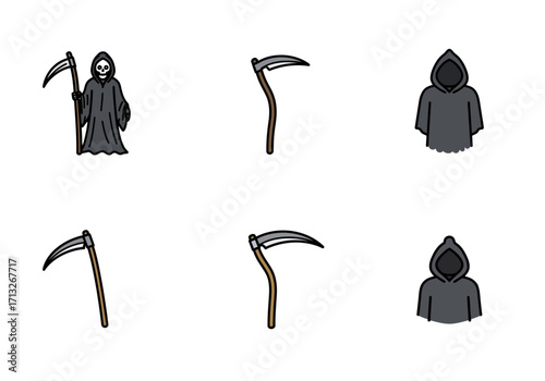 Grim Reapers and Scythes arranged in a 3x2 grid